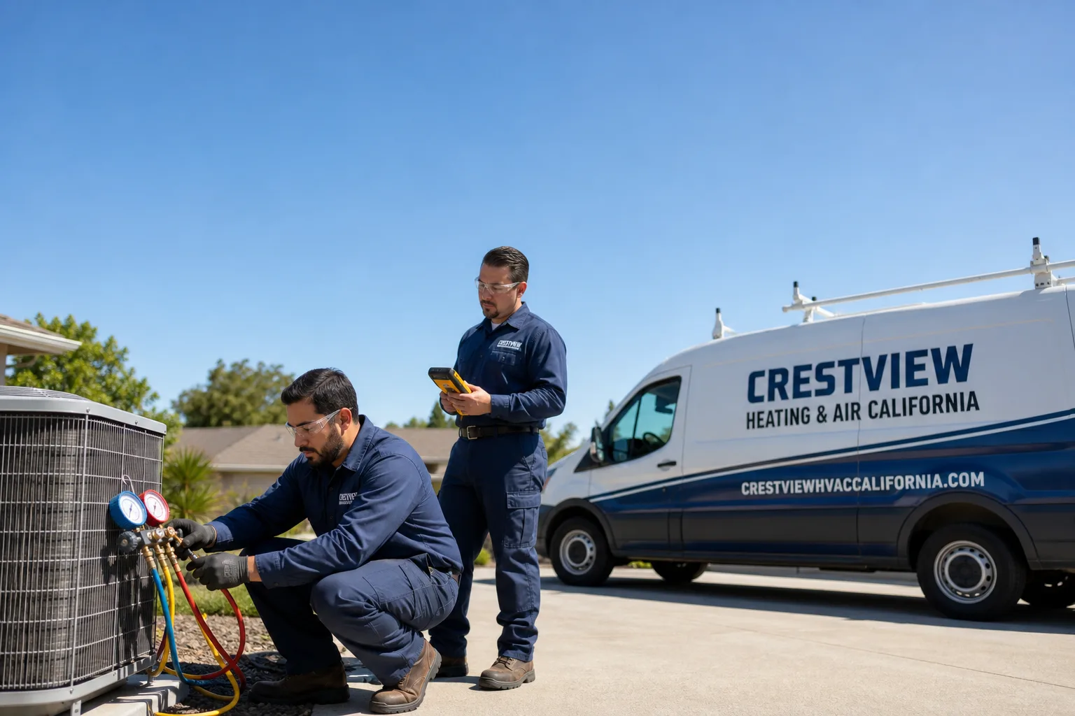 Crestview Heating & Air California service vehicle and crew in California, CA